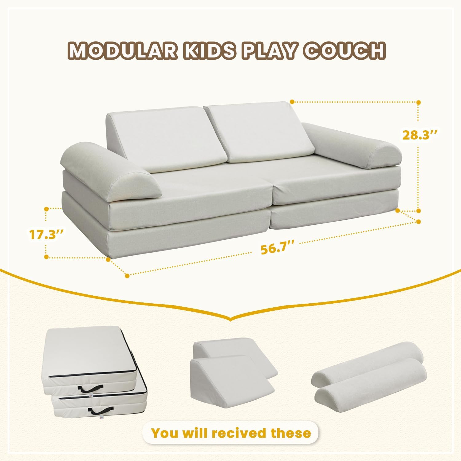 jela Kids Couch, Waterproof Kids Modular Sofa for Outdoor & Indoor, UV Resistant Child Sectional Sofa, Foam Play Couch Playhouse Play Set for Children Adults(Sand Beige)