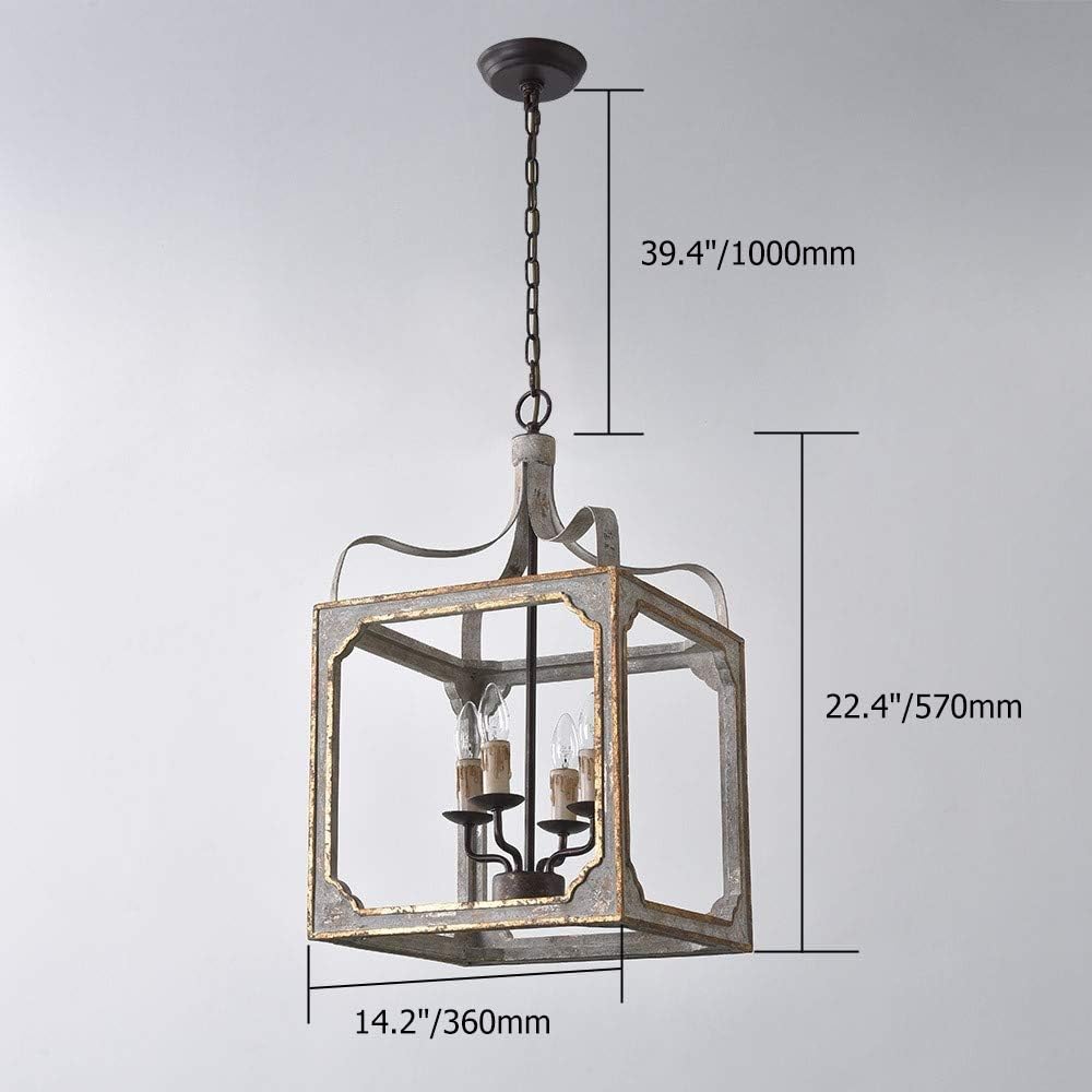 Antique Gray and Gold 4-Light Lantern Chandelier
