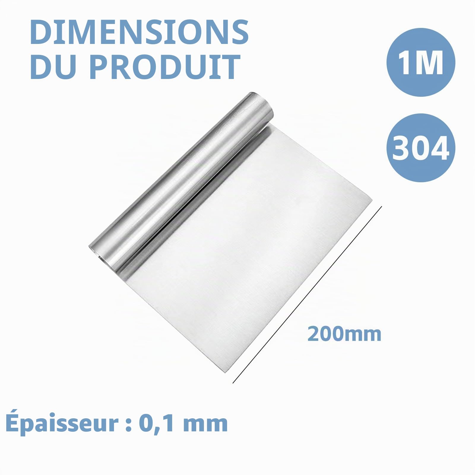 Feuille d'acier Inoxydable 304 0,1x300x1000mm 304 Inox Acier Feuille Roulea | Rouleau de Feuille Acier Inoxydable pour La Réparation de Machines Industrielles Projet Artisanal Équipement Électronique