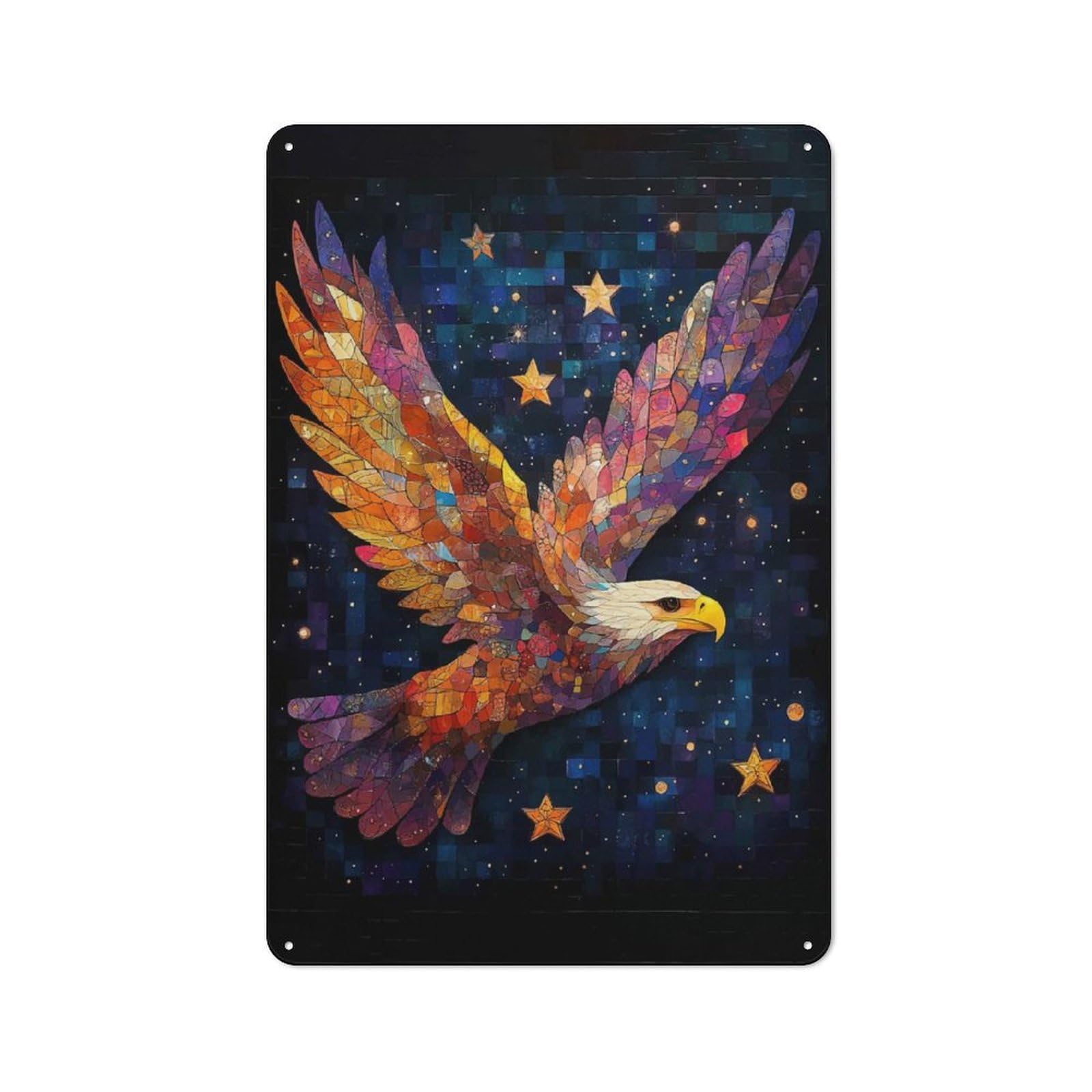 Junmoney Mosaic Eagle In Night Sky Country Metal Wall Decor 30X20cm, Tin Wall Plaque For Cottage, Kitchen, Hallway Or Breakfast Nook