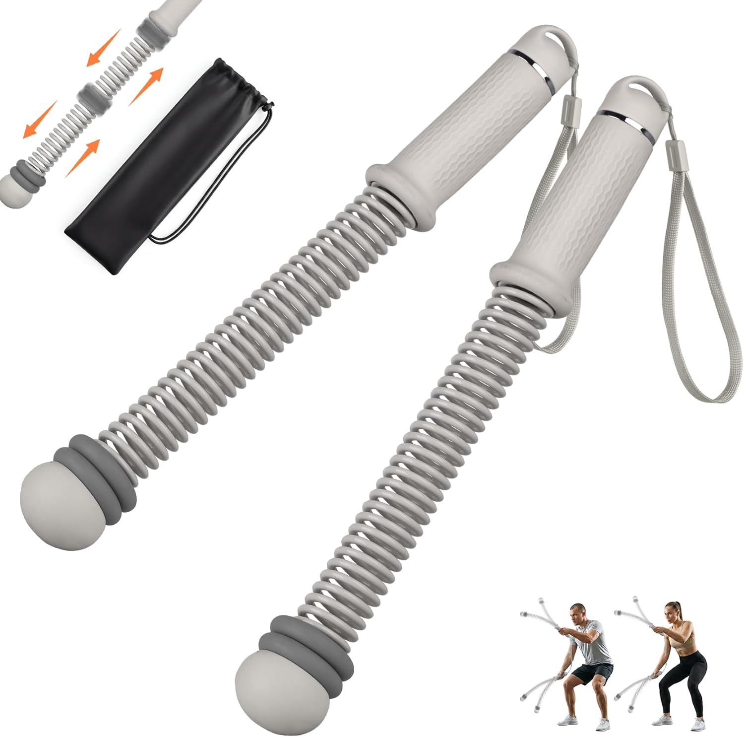 Adjustable Ropeless Battle Ropes,Portable Cordless Battle Ropes for Home Gym,Workout Exercise Ropes for HIIT,Strength Training & Full-Body Cardio for Men & Women (Gray, 1.5 lb)