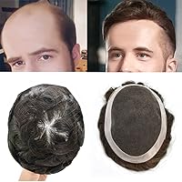 Vista 15 de Toupee para hombres, pieza de cabello humano real, sistema de cabello para hombre, encaje suizo suave, extensiones de cabello para hombre, gris