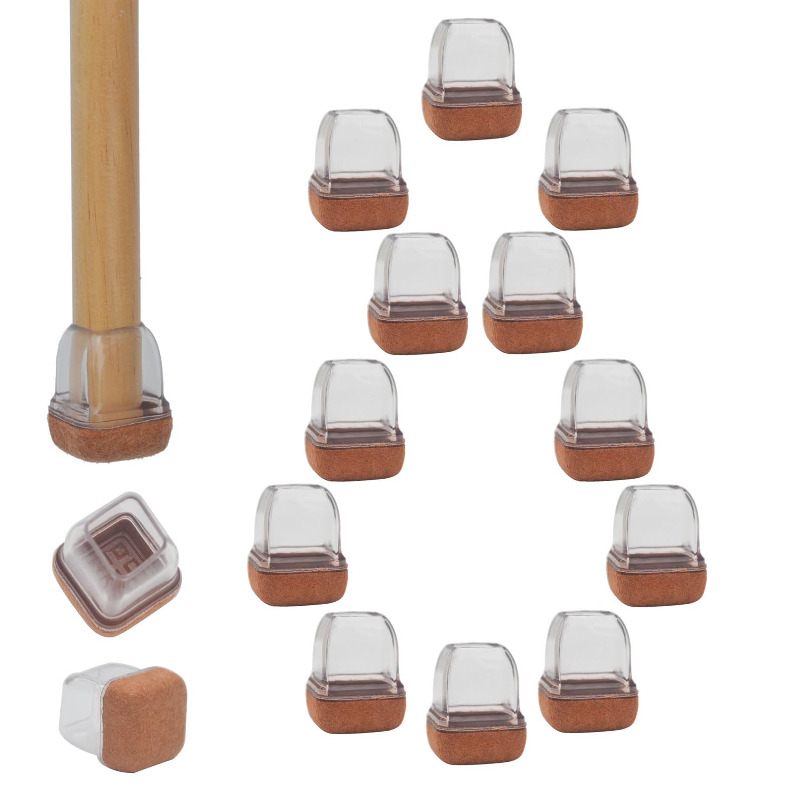 8 Pcs Extra Small Chair Leg Floor Protectors for Hardwood Floors - Clear Silicone Chair Leg Caps, Felt Floor Protectors for Chairs, Square Chair Leg Covers to Protect Floors(Fit: 0.5"-0.8")