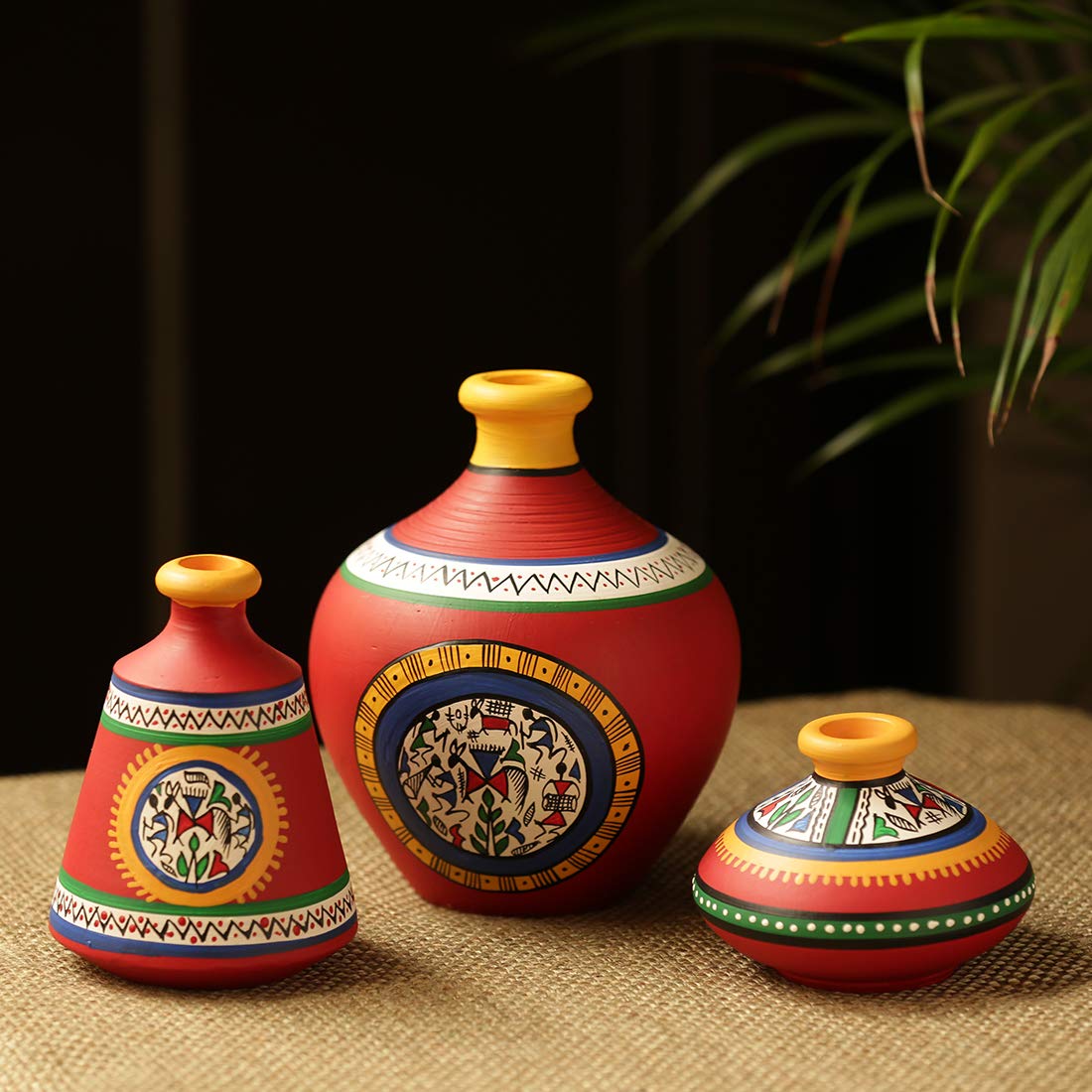 ExclusiveLane Earthenware Red Matkis Handpainted Terracotta Vases Set of 3 - Round Flower Vases for Home Decoration Terracotta Vase Home Decor Items for Living Room (B07YG7QLTV) Amazon Price History, Amazon Price Tracker