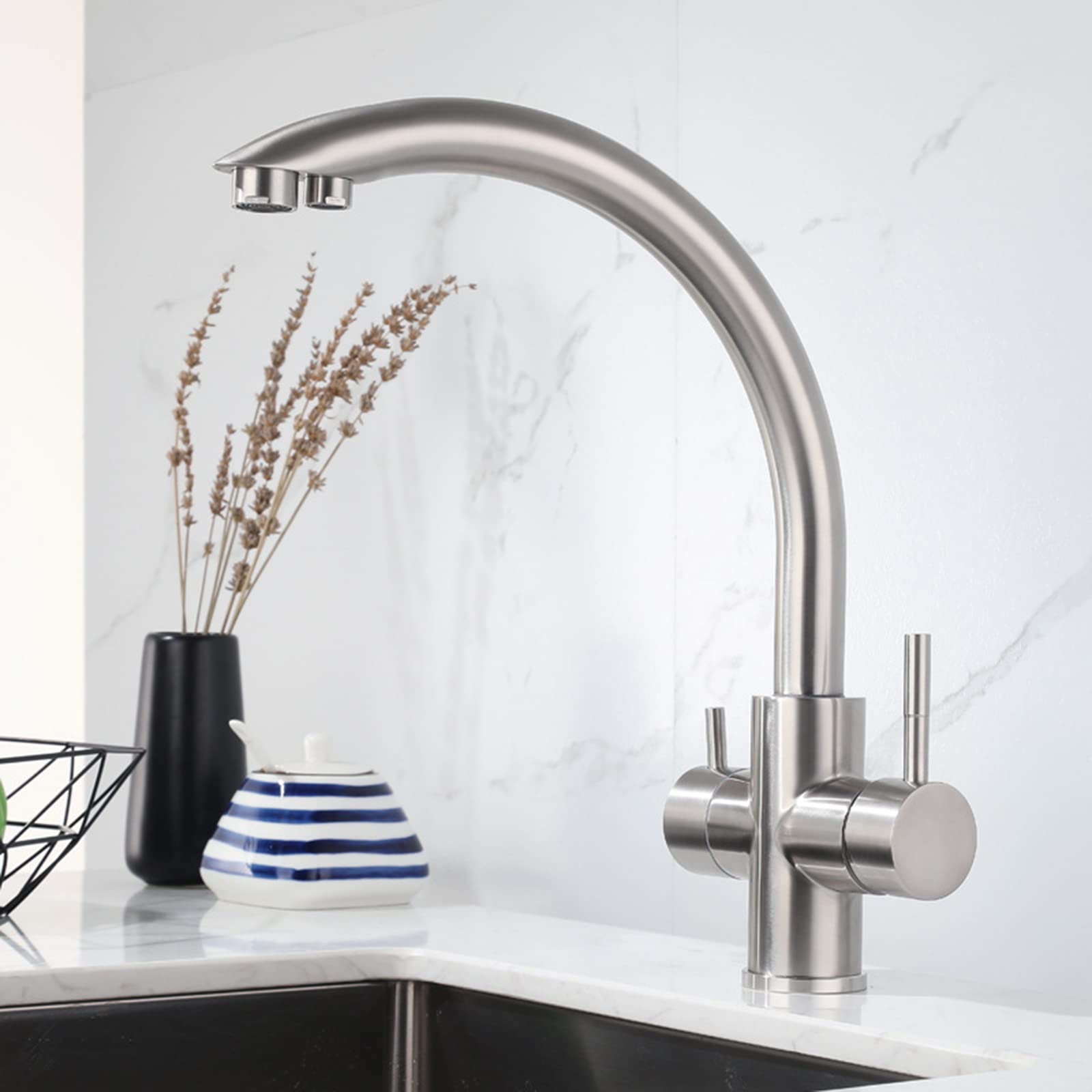 ZYCHSJXA 3 Way Mixer Tap Kitchen Stainless Steel-Brushed