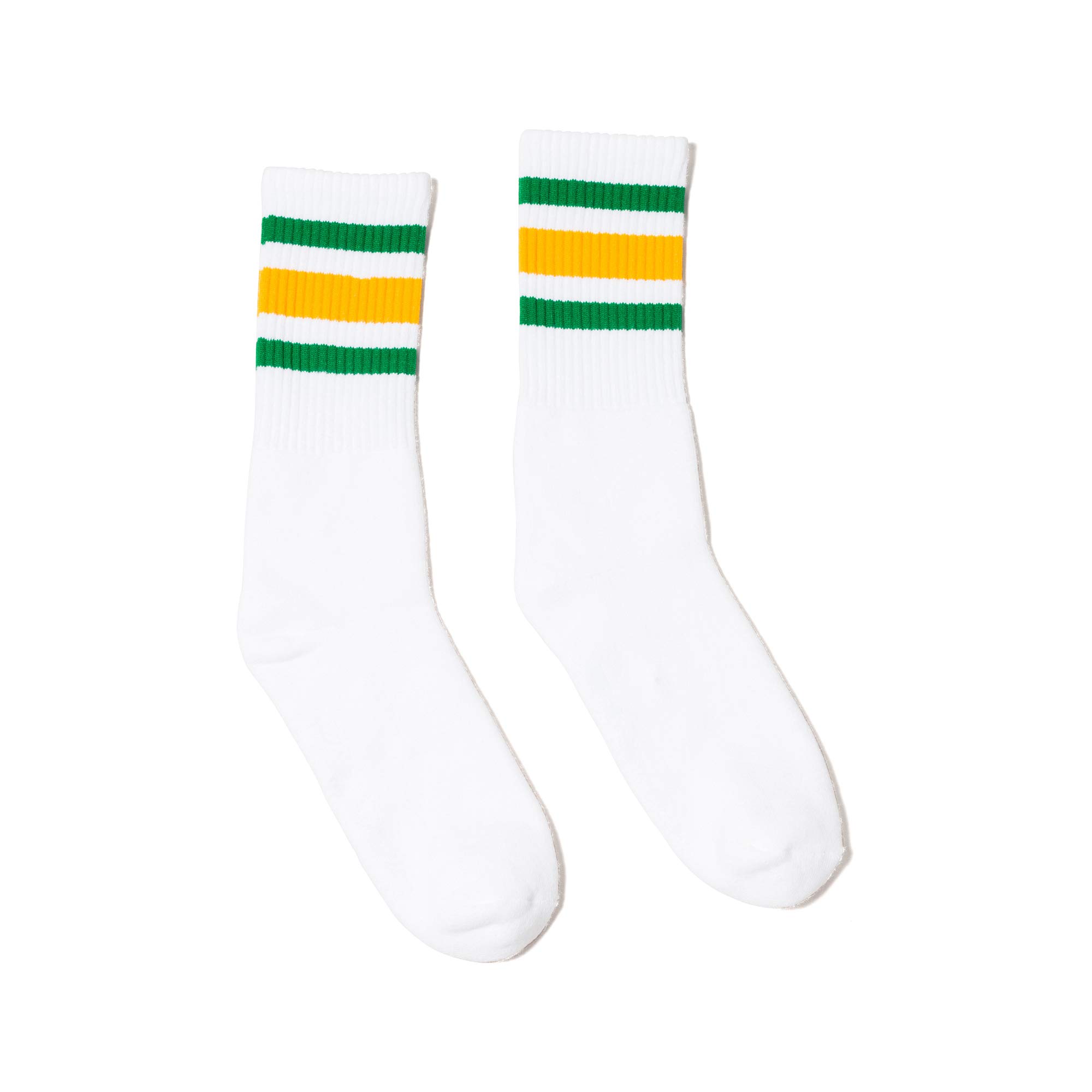 SOCCOWhite with Green and Gold Stripe Crew Socks Made in USA