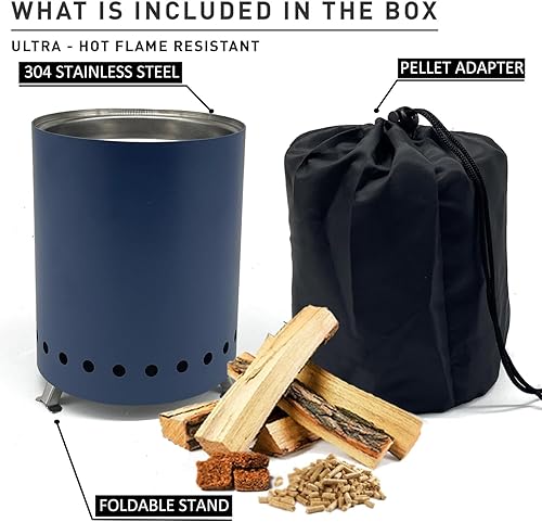 Miniatura 2 de Fogata de mesa con soporte, mini fuego de bajo humo para exteriores para urbanos y suburbios, alimentado por pellets o madera, combustión segura,