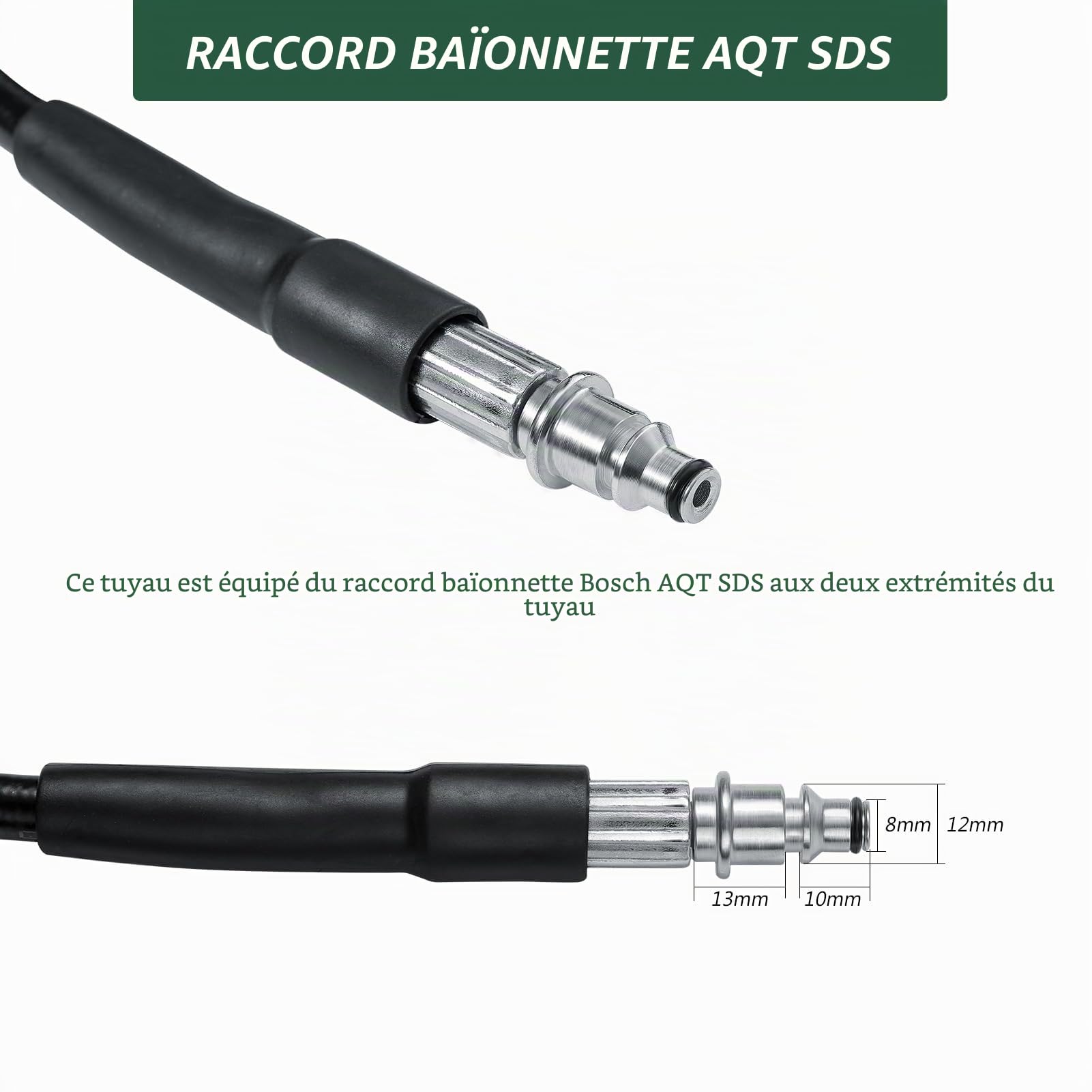 YUET 5M Tuyau à Haute Pression Flexible avec Raccord Connecteur Rapide de Nettoyeur Haute Pression pour Bosch AQT Aquatak Accessoire Tuyau de Rechange de Nettoyage d'eau