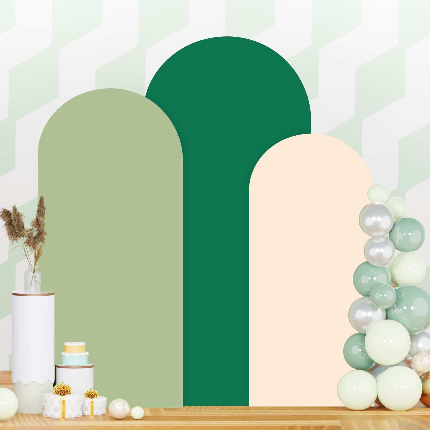 Wedding Arch Cover Spandex Arch Backdrop Covers Set of 3 (7.2FT, 6.6FT, 6FT) Green Covers for Balloon Arched Backdrop Stands Cover Arched Fabric