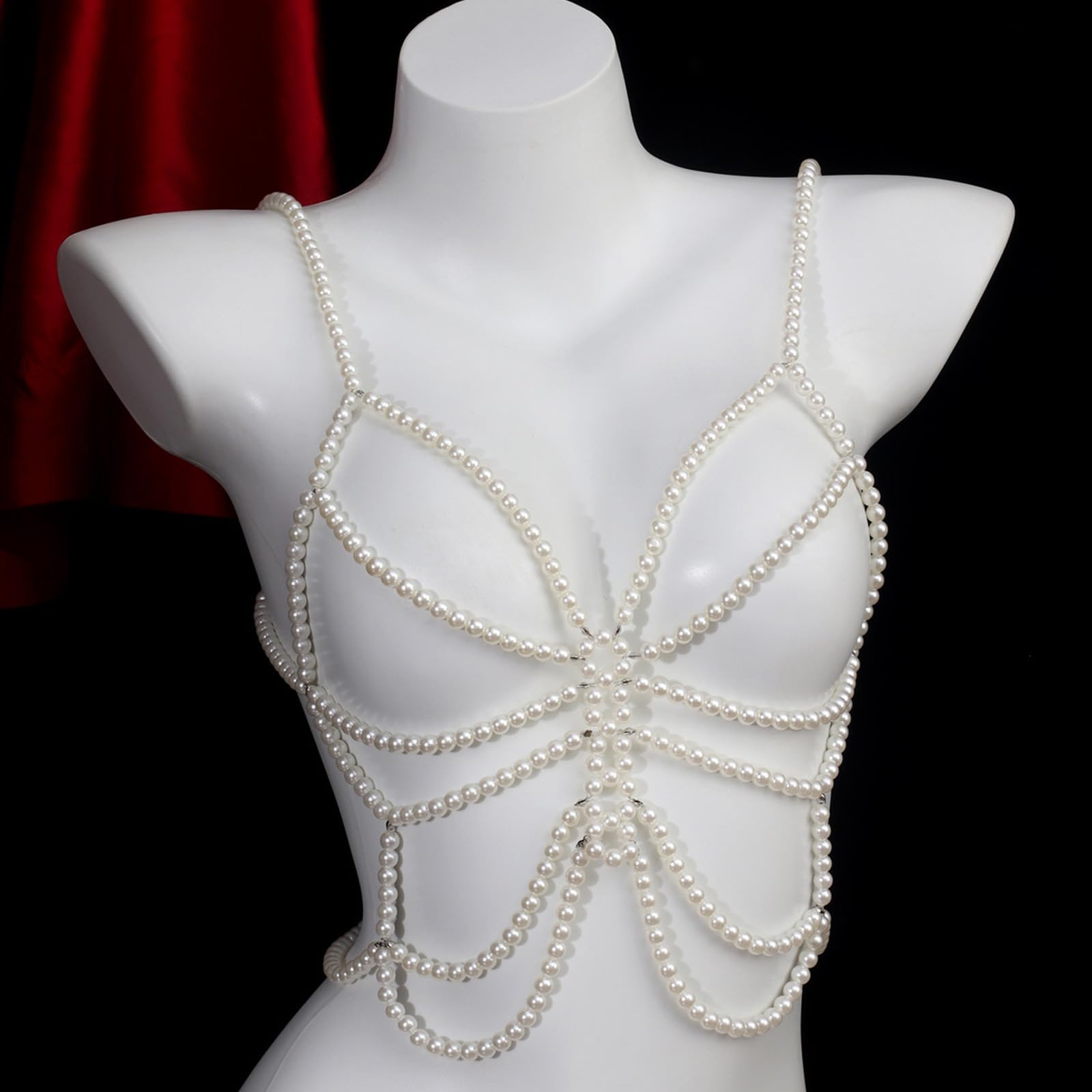 Catena per il corpo da donna con perle finte alla moda, design regolabile, decorazione per feste, matrimoni e abbigliamento casual, gioielli per il corpo regolabili