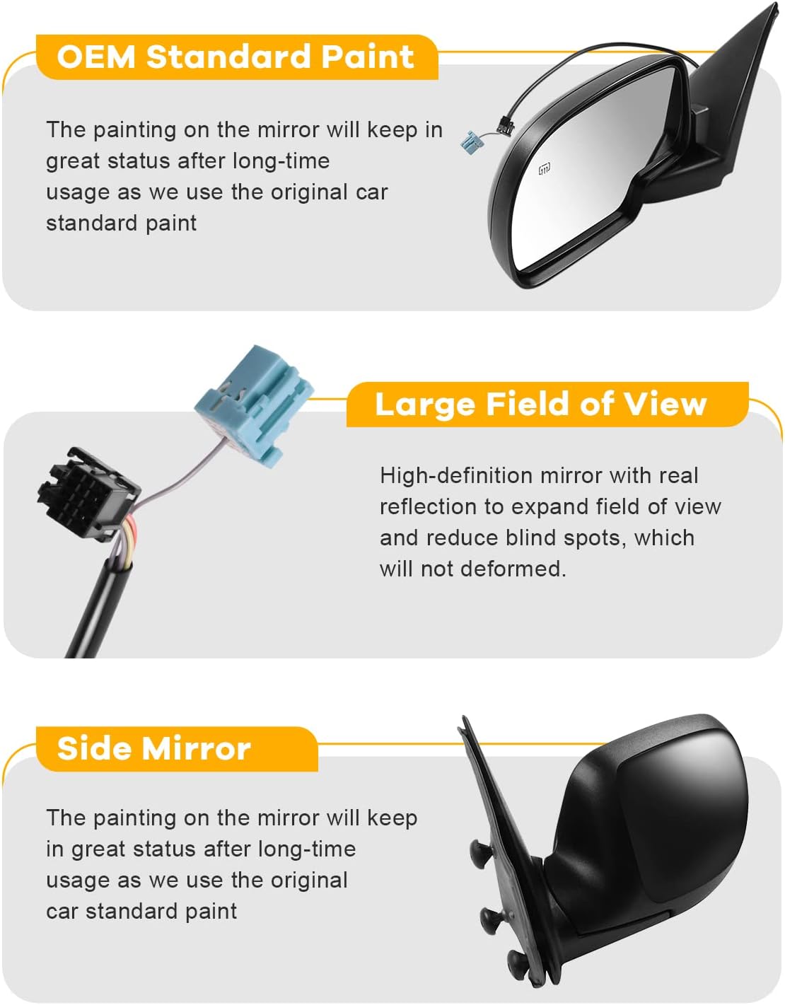 Set Side Mirrors Assembly Fit for 2003-2007 For Chevrolet Avalanche Silverado For GMC Sierra Yukon Manual Fold Power Smooth Black