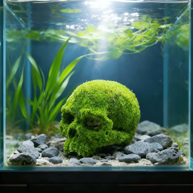 Image of VAYINATO Moss Skull Aquarium Decoration - Resin Hollow Hideout Cave for Betta, Shrimp & Small Fish | Natural Moss Look Tank Ornament | Safe & Durable Aquascaping Decor