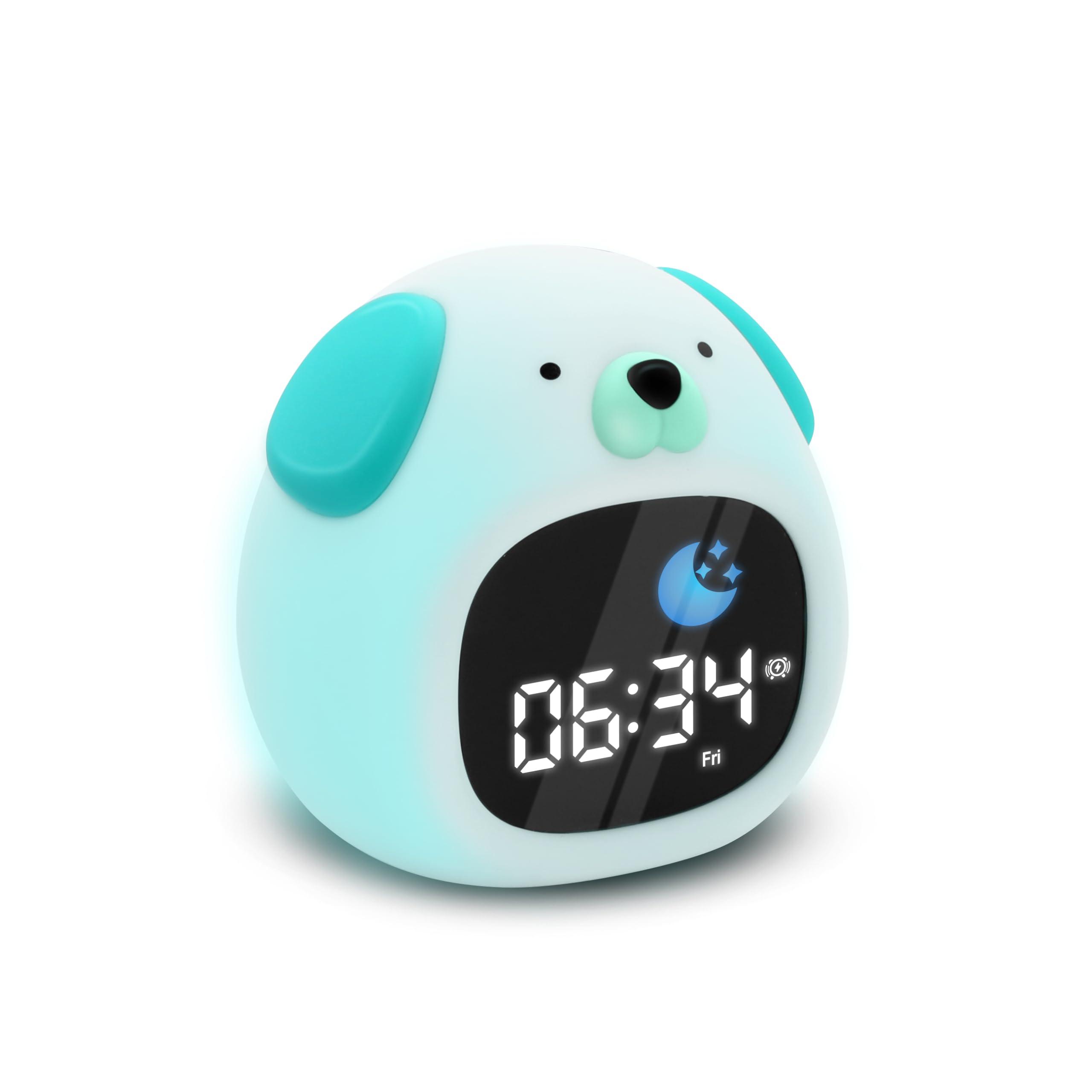 METRONIC 477537 Réveil Enfant Educatif Chien avec Veilleuse Fille Garcon - Affichage Horloge Numérique - Apprentissage Pedagogique Intelligent Jour Nuit - Sur Batterie Rechargeable USB-C