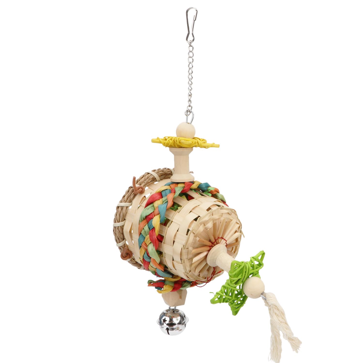Hypeety Bird Foraging Toys Natural Seagrass Woven Basket Parrot Foraging Chewing Toy with Bell Colourful Parakeet Hanging Toys for Cockatiel Sun Parakeet Budgie Lovebirds (1 pc Woven Basket) - image 7