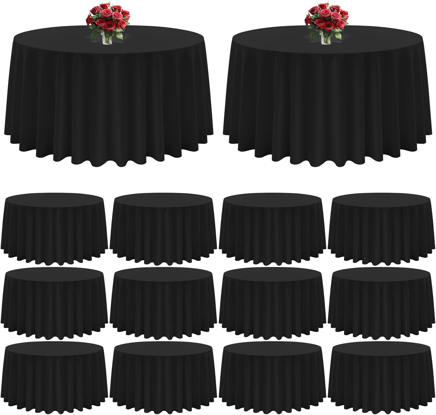 12Pack Black Round Tablecloth 120 Inch Round Tablecloth Washable Polyester Round Black Tablecloth Stain and Wrinkle Resistant Round Table Clothes Decorative Table Cover for Wedding Banquet Party