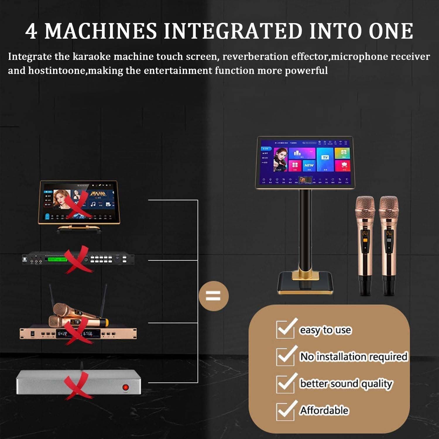 Macchina per karaoke, touch screen da 21,5 pollici con microfoni wireless, riverbero, Bluetooth, musica nuvola, cantare a casa