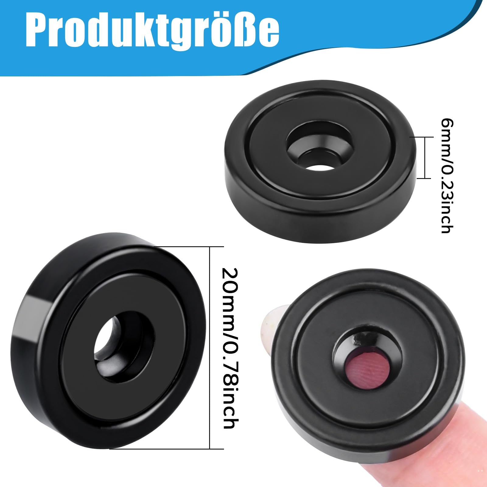 MIN CI Lot de 16 aimants ronds en néodyme de 20 mm - 15 kg - Noir - Extra puissants - Avec filetage - Petit aimant à visser