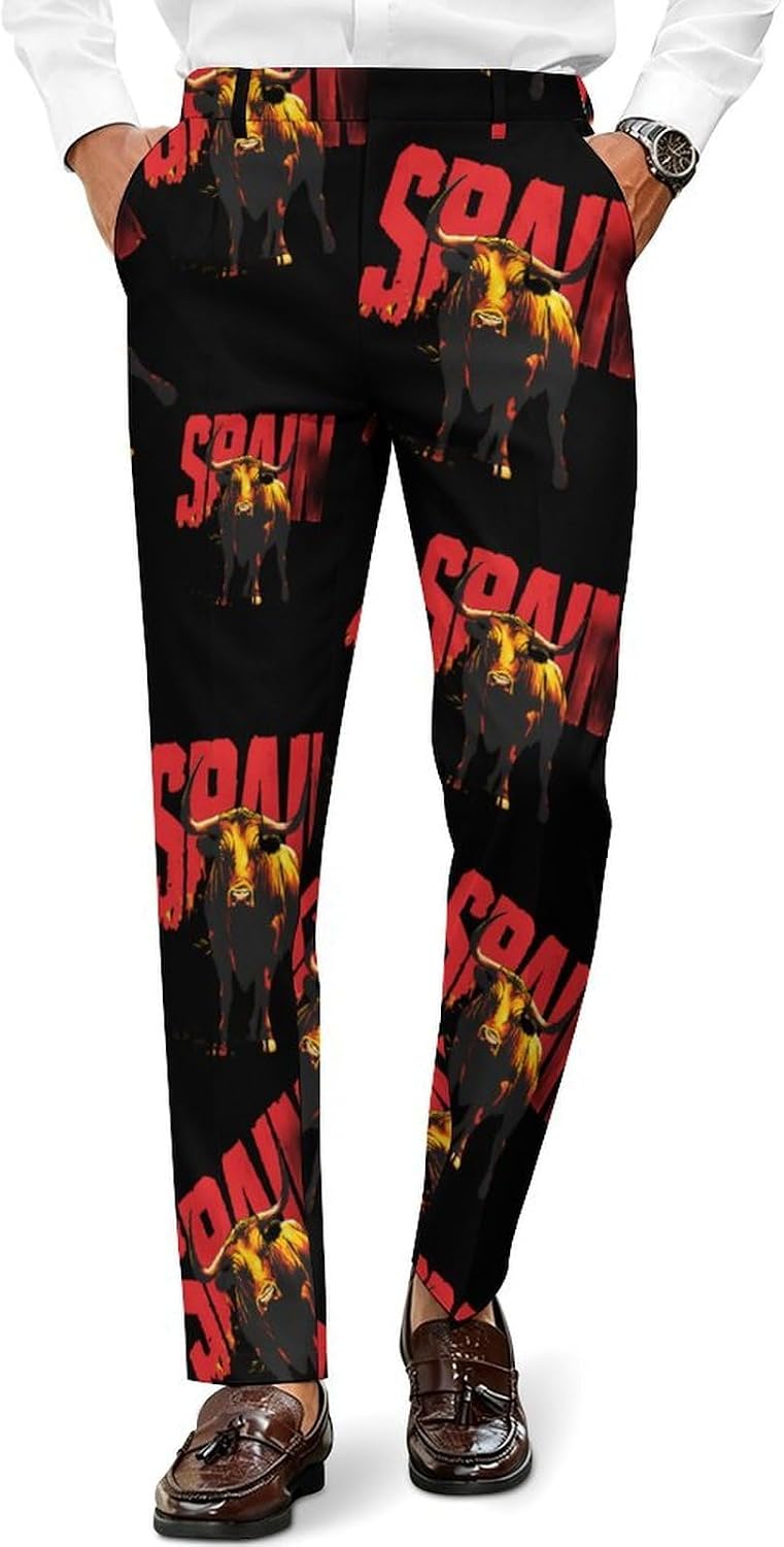 Spain Spanish Bullfight Men's Classic Fit Suit Pants Straight Leg Design Printed Trousers