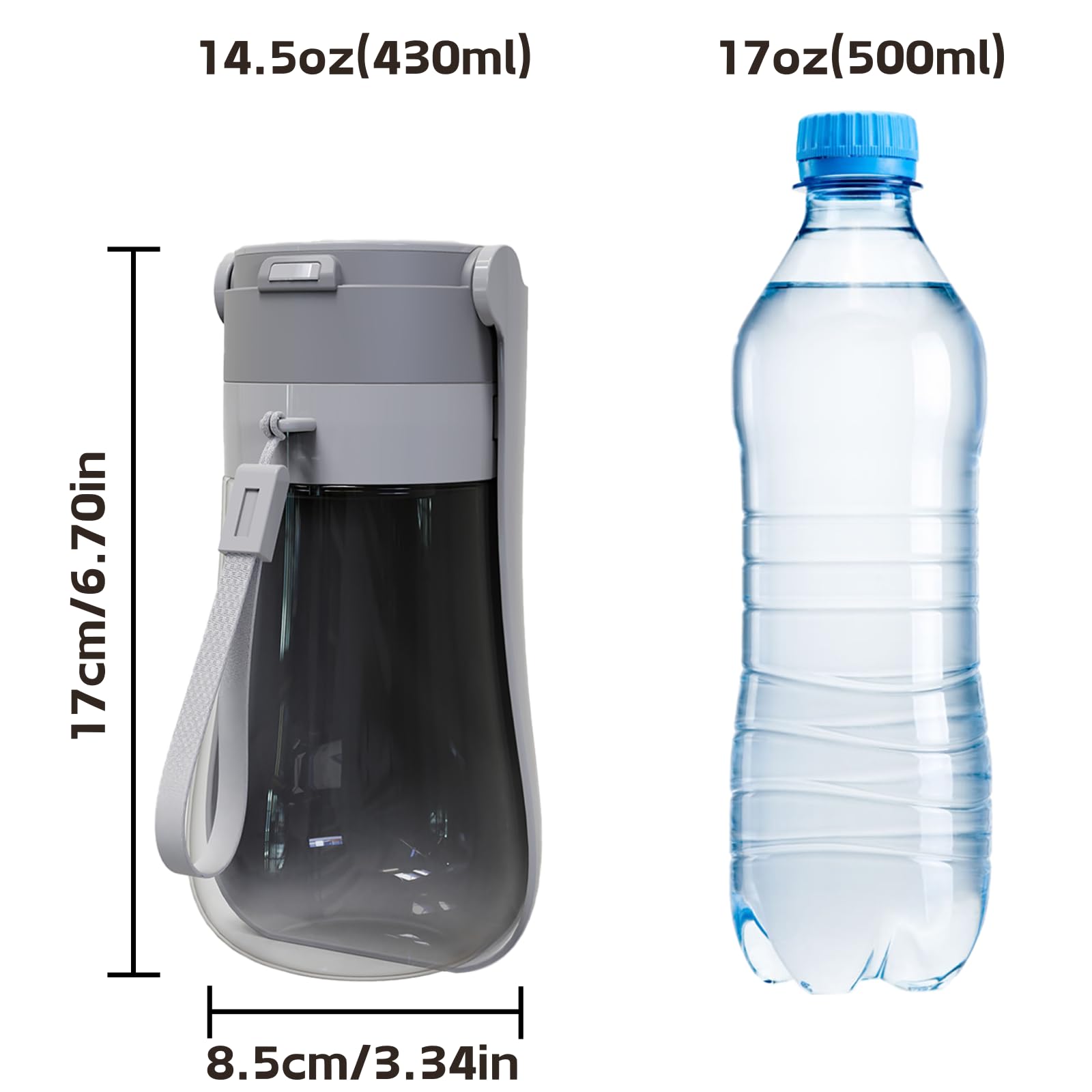 Faltbare Trinkflasche Hund für Unterwegs [Grau, 430ml] Tragbare Haustier Wasserflasche Wasserspender Wassernapf Freien Wandern Reisen Hundezubehör