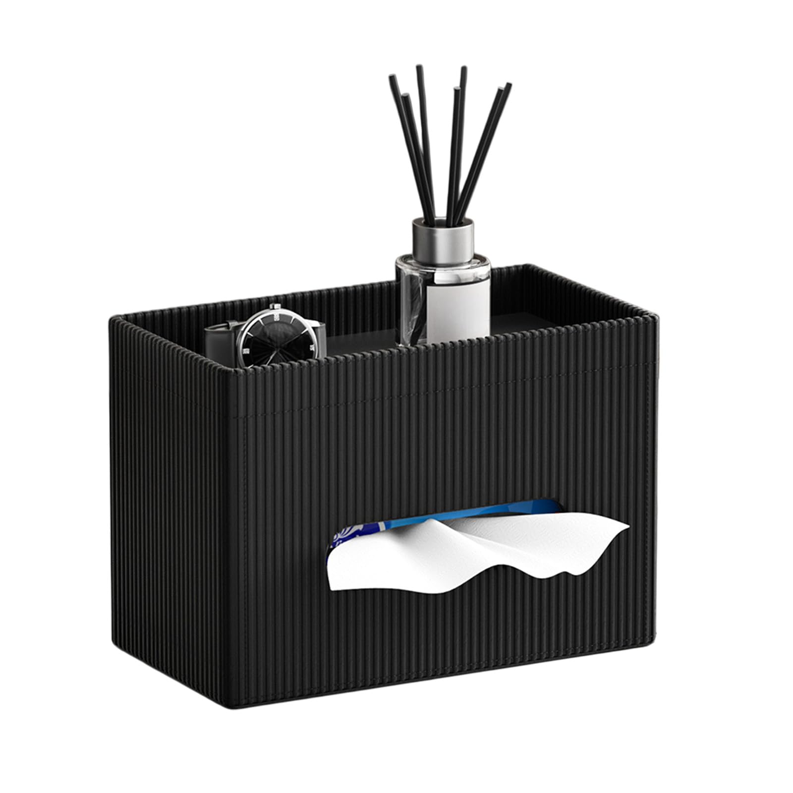 Nucelit Stylish PU Leather Tissue Holder Rectangular Inspired for Desk Table Countertop Decorative Storage Container Rectangular Tissue Holder