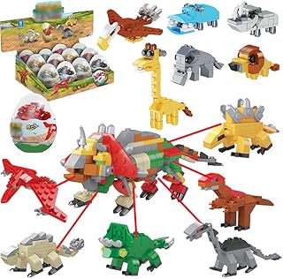 Ulanlan 12 Pcs Easter Eggs with Toys Dinosaurs Building Blocks, Jungle Animals Building Kit for Boys and Girls, Eggs for Easter Basket Stuffers, Easter Egg Hunt