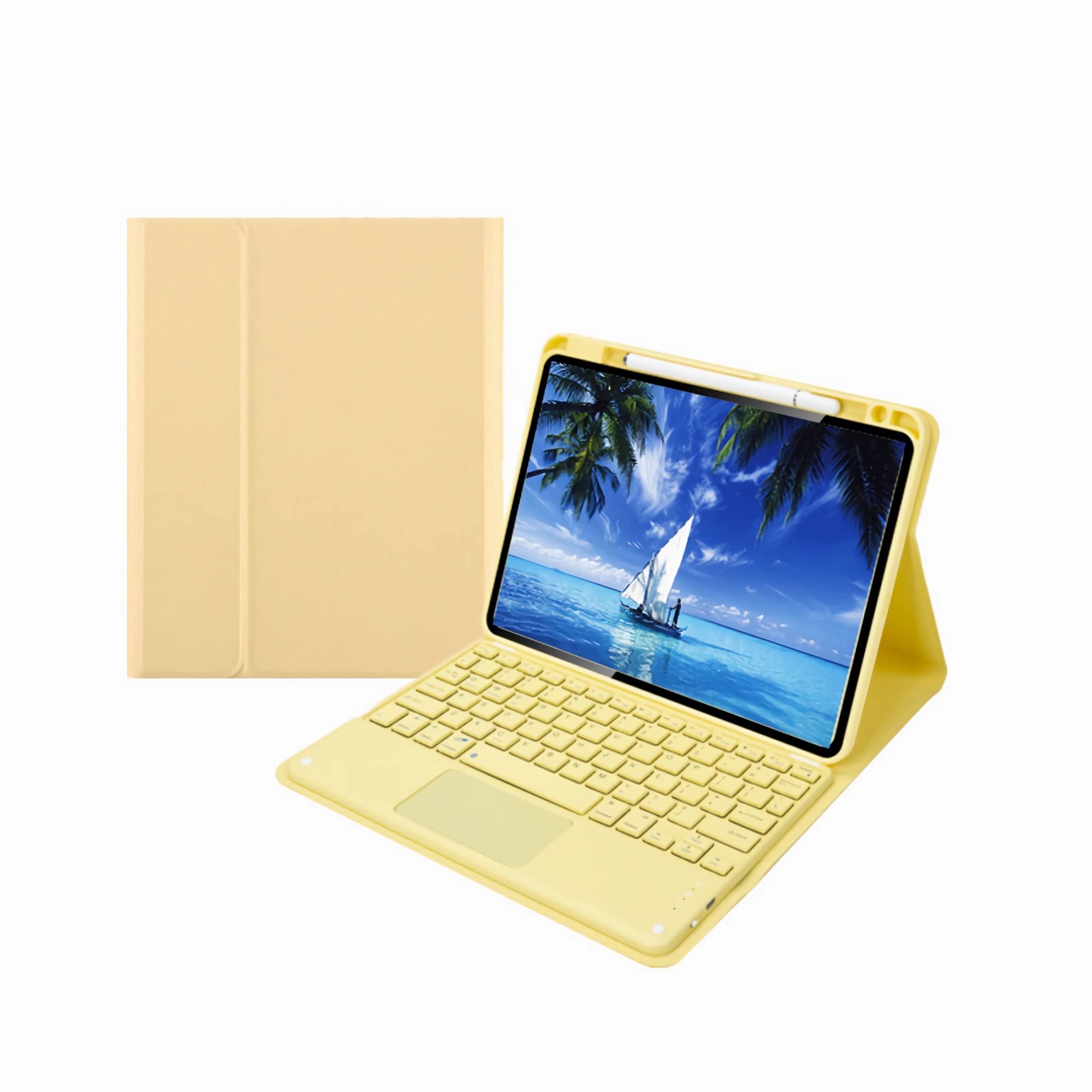 Etui na klawiaturę dla iPad Pro 11 4th 3th 2th 1th Gen 2022/2021/2020/2018,Wireless Bluetooth Touchpad Keyboard Cove do Air 5th 4th Generation 10.9" Kwadratowy klucz,Yellow,air5 2022 10.9
