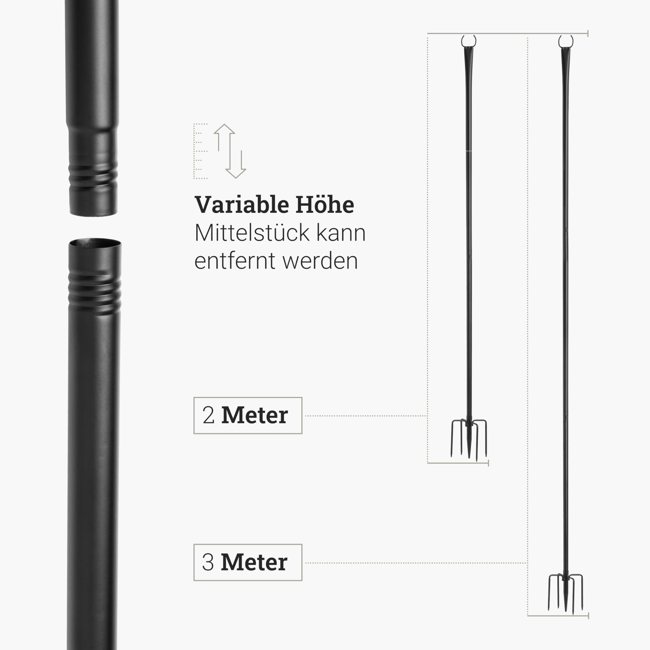 Natural Goods Berlin 4x Lichterkettenhalter - Lichterketten Halterung Outdoor - Lichtmast Schwarz Metall - Metallstange 3m - Stange Für Girlande Rostfrei - Halterung Lichterkette Befestigung Draußen