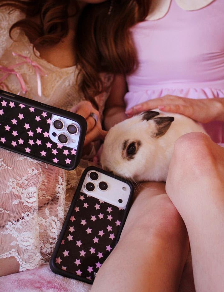 Image of Wildflower Cases - Compatible with iPhone 16 Pro Max | Protective Black Bumper, 4ft Drop Test Certified, Women Owned Small Business | Pink Trendy y2k Alt Girl Super Cute Star