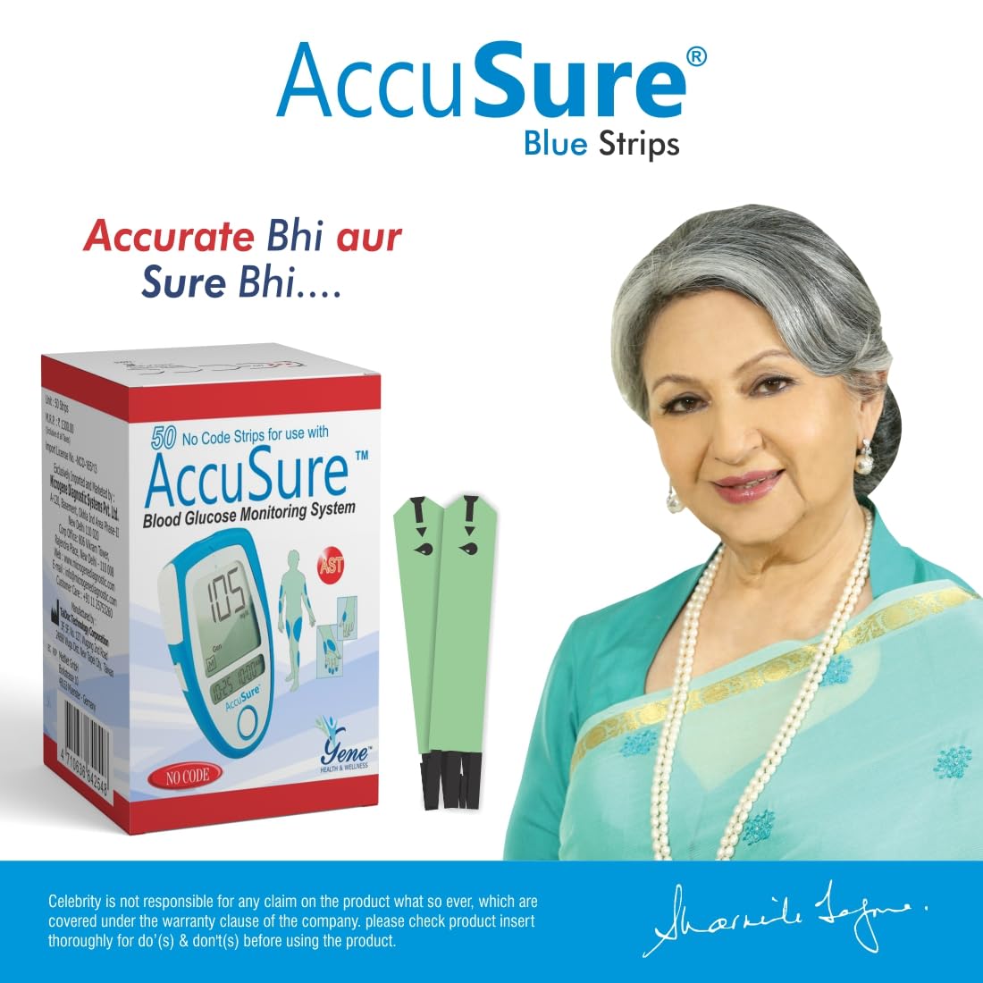 AccuSure Blue Glucometer Test Strips, Pack of 2 |50 Glucometer Strips 3