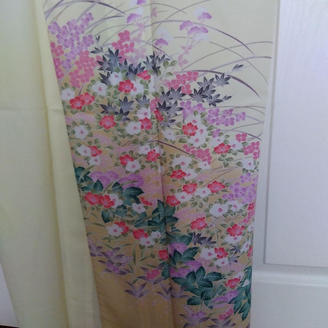 夏 洗える 訪問着 花柄 淡い黄色 訪問着 山吹色