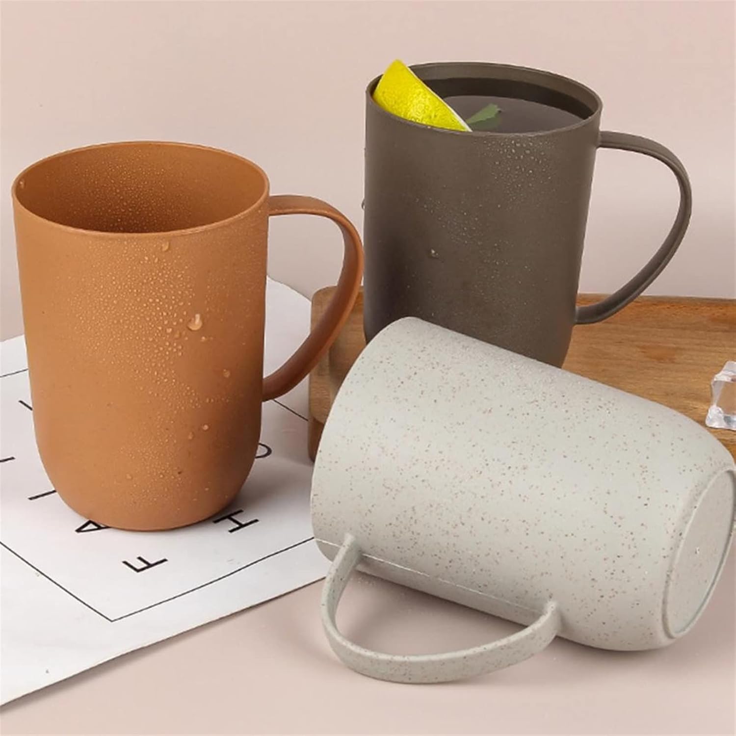 INLIMA Drinking Glasses 1pc Water Bottle High Capacity Anti-drop Round Mouth Ergonomic Handle Not Easy to Break Pure Color Water Cup for Home (Color : Beige)