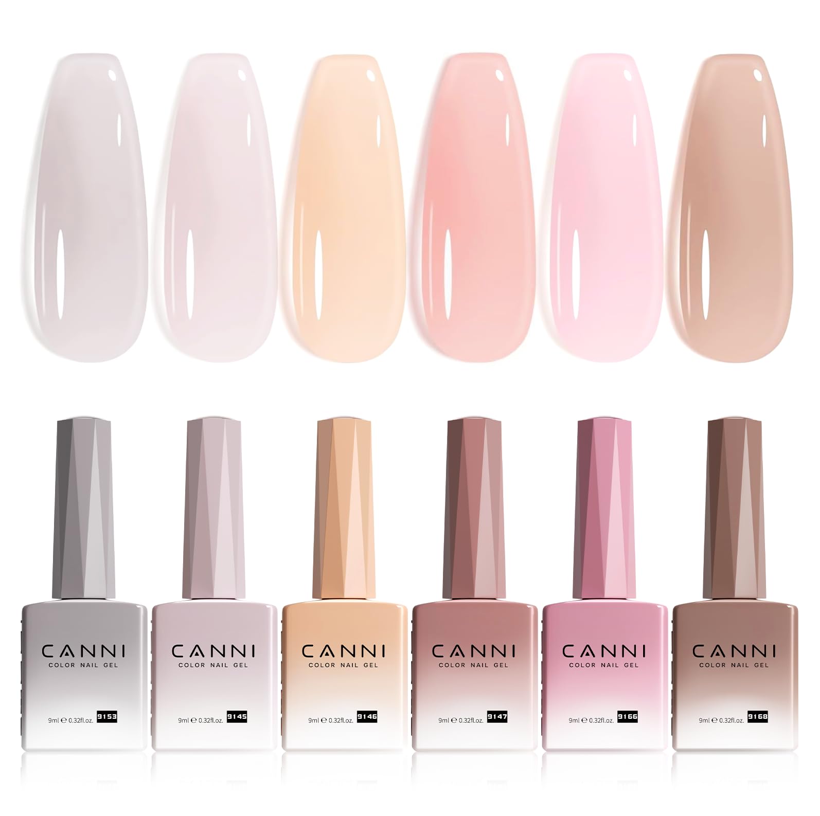 CANNI Gellack Transparent UV Nagellack 6 Farben Jelly Gel Nail Polish Nagellack UV/LED Soak-Off für Manicure DIY zu Hause 9ml 2347