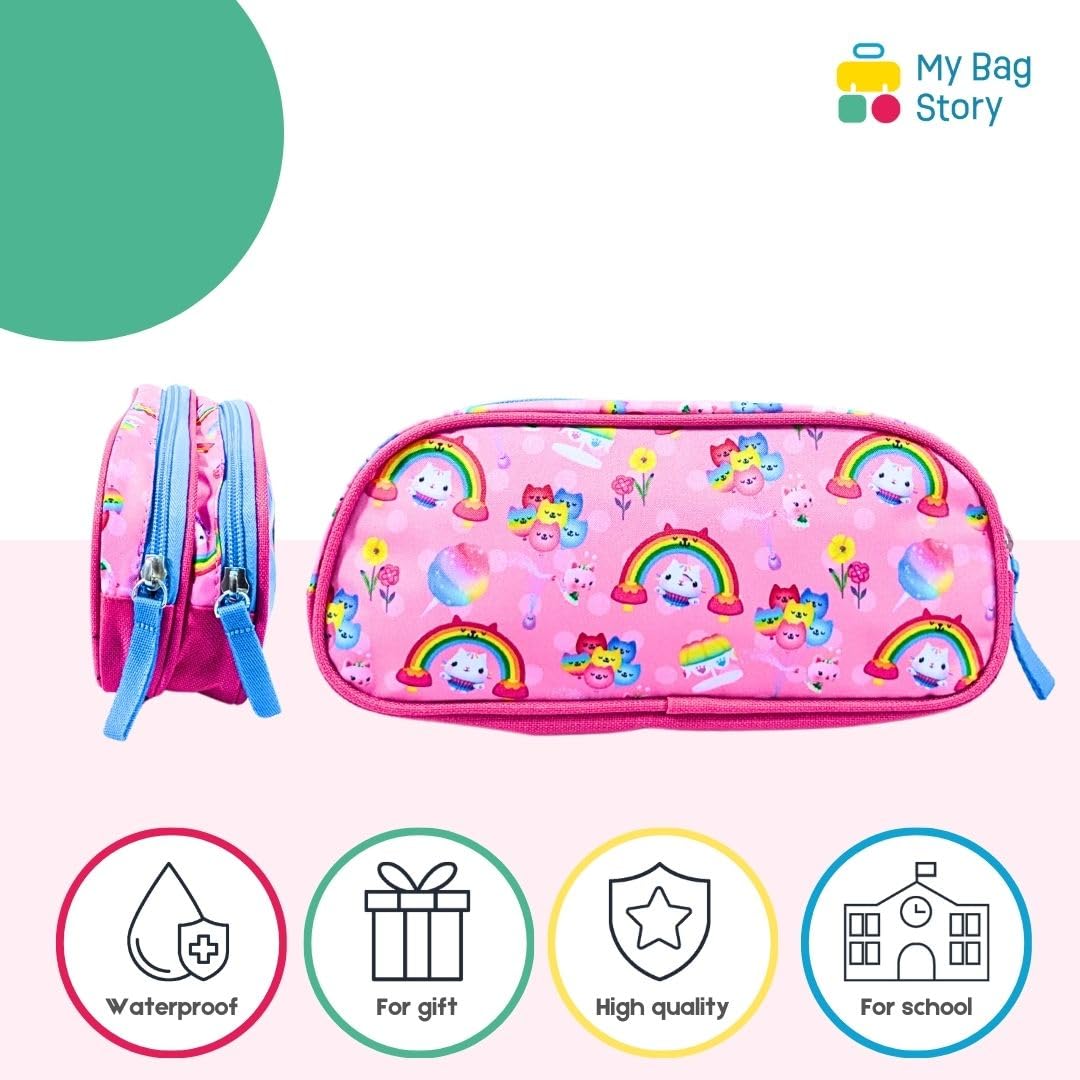 mybagstory Gabby Double Compartment Pencil Case Blue and Pink, Children's, School, Kindergarten, Daycare, Nursery, Girl - Image 3