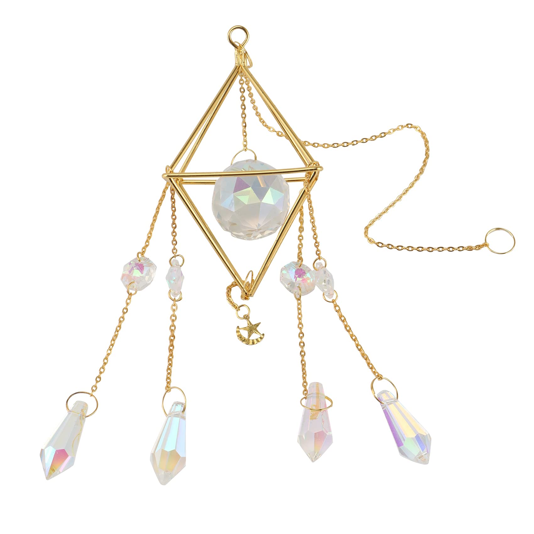 CTRLZS Crystal Sun Catcher, Rainbow Prism, Window Sun Catcher,Gold Plated Celestial, Boho with Crystals