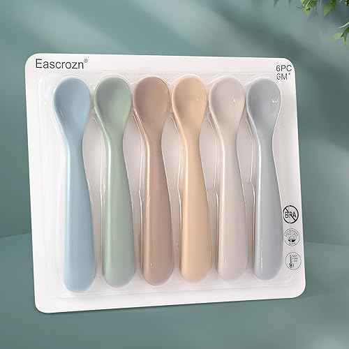 Miniatura 7 de Cucharas para bebé, paquete de 6 cucharas de alimentación de silicona de primera etapa, utensilios de alimentación de punta suave, suministros de