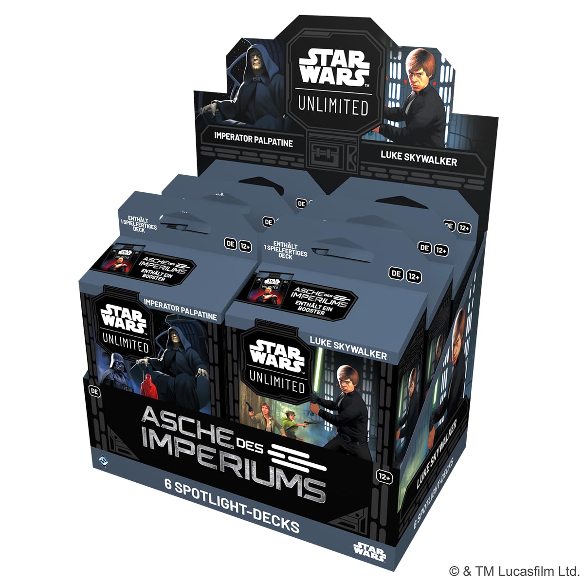 Asmodee - FFG - Star Wars: Unlimited Trading Card Game - Cenizas del Imperio - Booster Display 6 Starter Decks: Luke Skywalker & Imperator Palpatine - TCG, Edad 12+, 2+ Jugadores, 20 Minutos, alemán