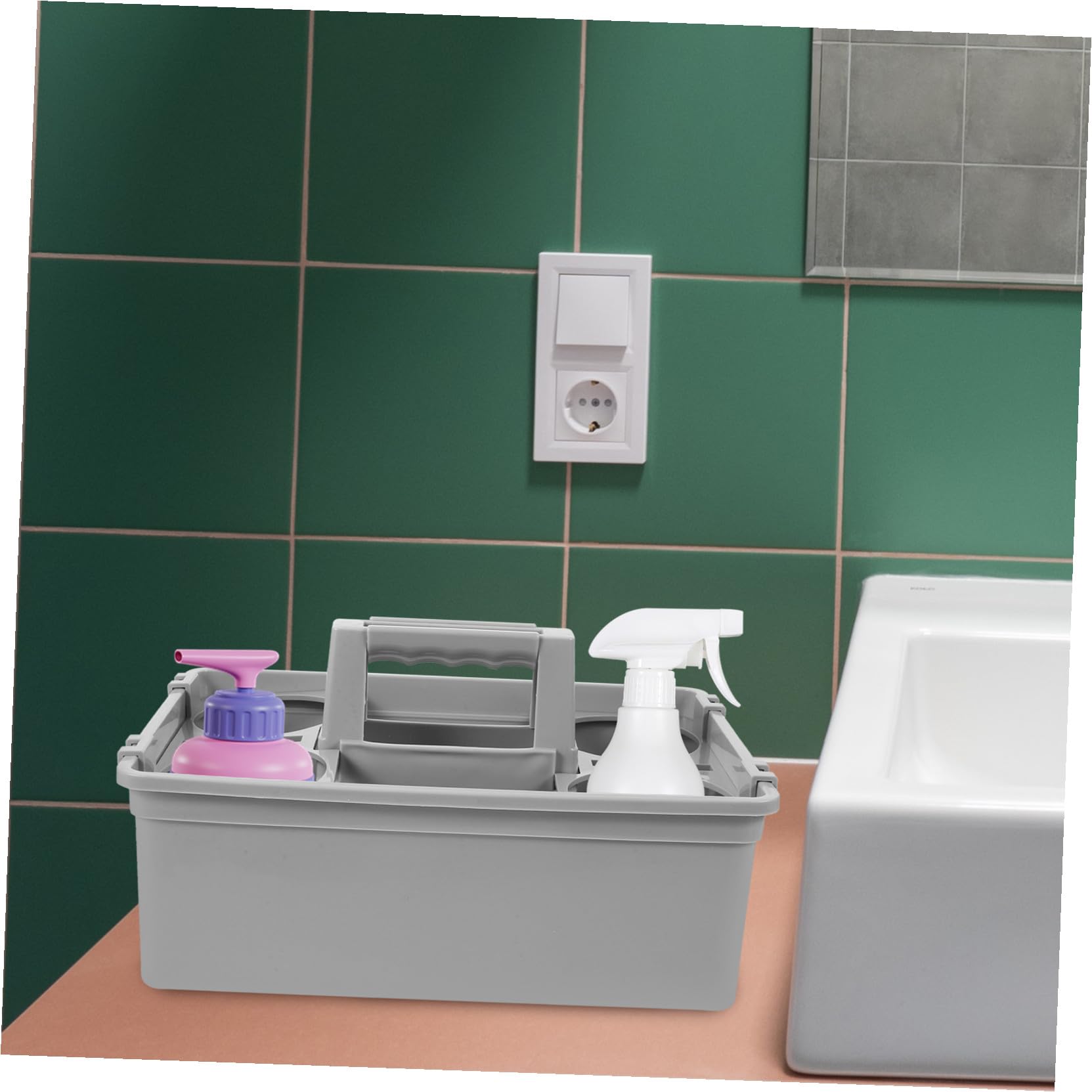 Toyvian Handlicher Reinigungskorb mit Ergonomischem Griff Kunststoff aufbewahrungskorb mit Fächern zur Sortierung von Reinigungswerkzeugen Tragbarer Organizer für Haushalt und Hotel