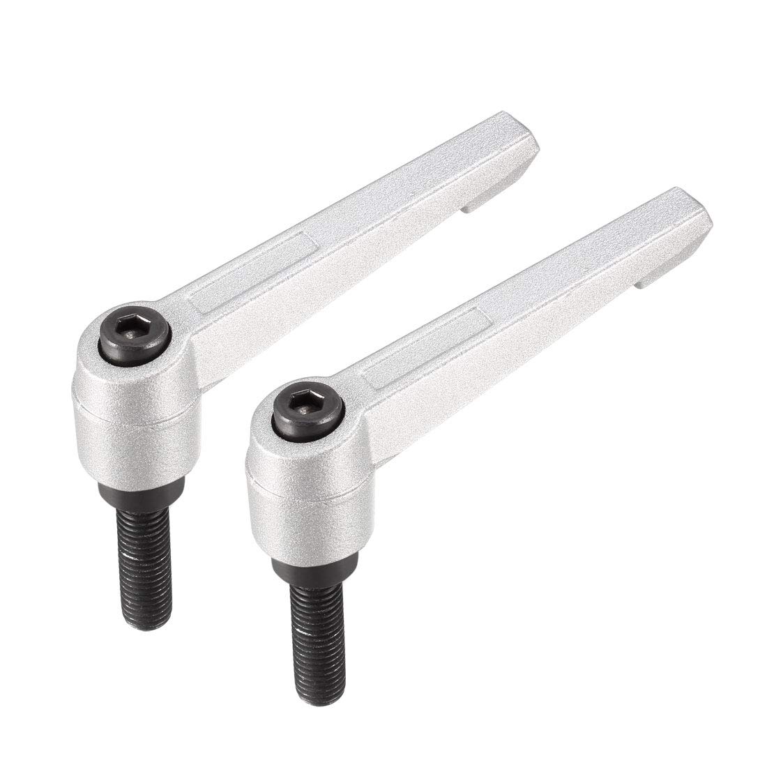uxcell M10 x 35mm Handle Adjustable Clamping Lever Thread Push Button Ratchet Male Threaded Stud Knobs Rotating Screw Handles Bolts with Locking Lever Silver Tone 2pcs