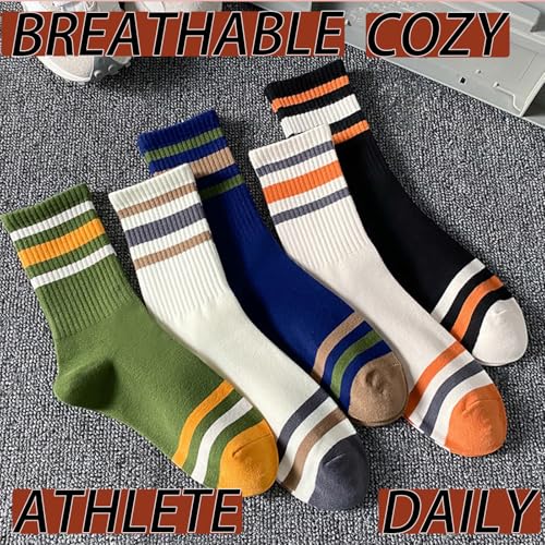 Womens Striped Crew Socks,Sweat-absorption Cozy,Gym Running Hiking,Casual Classic Sock Cotton Size5.5-10.53