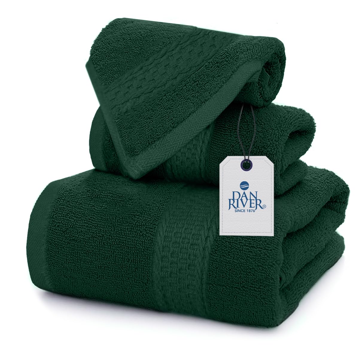 DAN RIVER 100 Ring Spun Cotton 3-Piece Towel Set Hunter Green Bath Towel Hand Towel and Washcloths 550