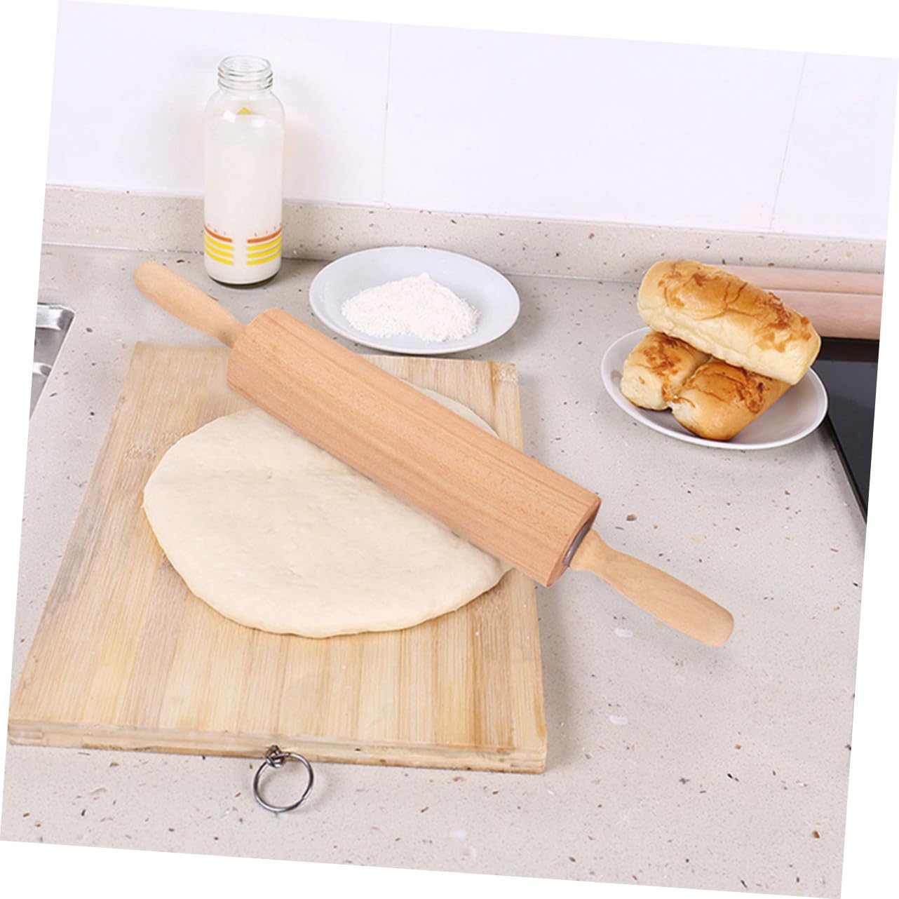 Cabilock 2piezas Rodillos de Madera Pintar sin Cera para Hornear Pan Pasteles Galletas Pizzas Tartas y Fondant Talla