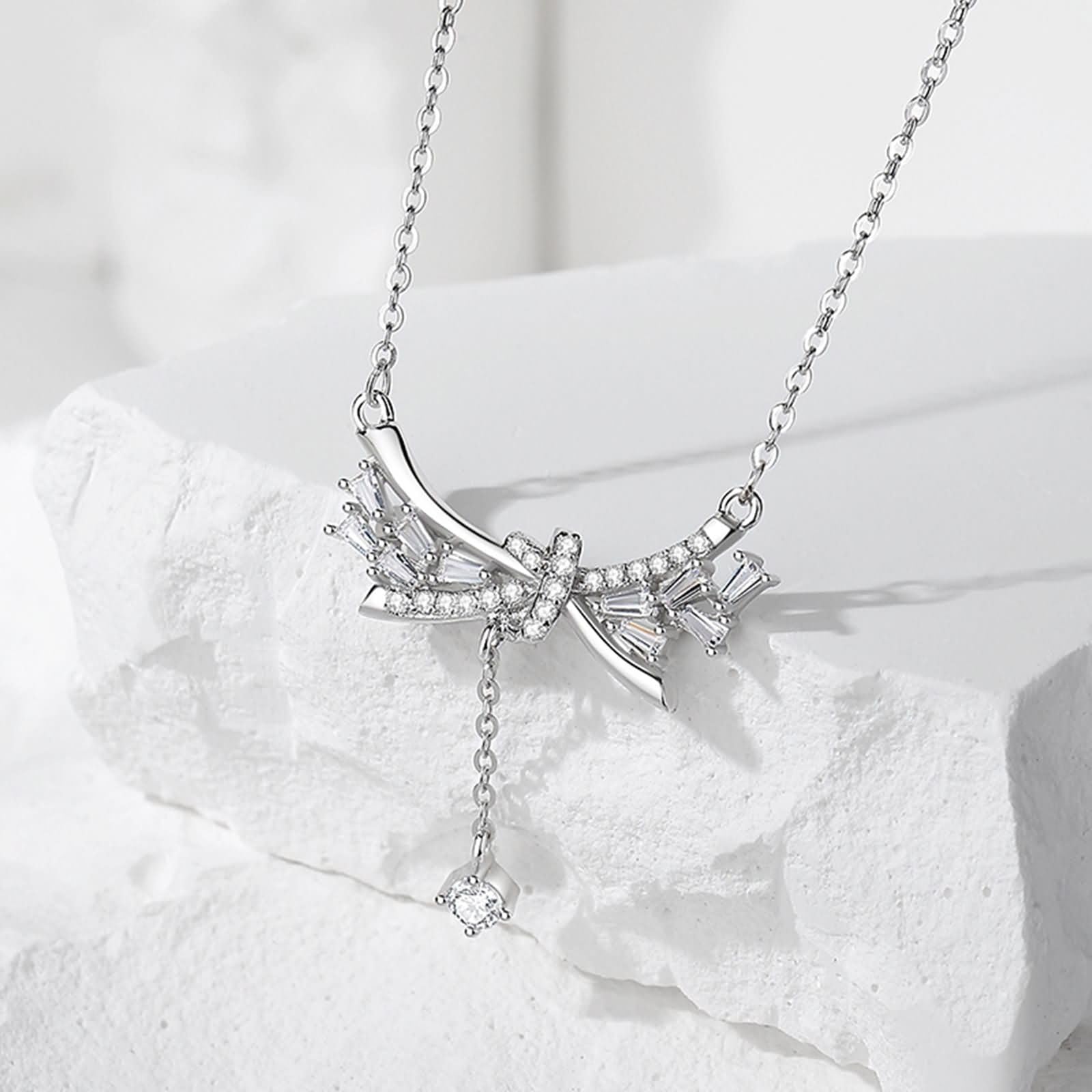 Catenina Collana per Ciondolo Oro Bianco 9K/14K/18K Donna, Fiocco con Moissanite, Catenella Collana Argento