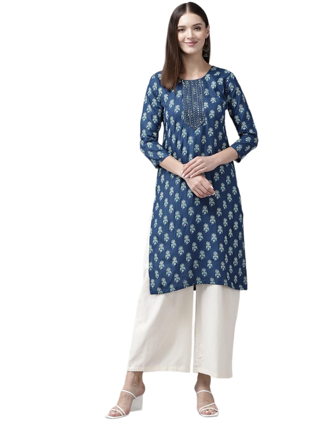AarikaWomens Blue Colour Cotton Blend Printed Kurti