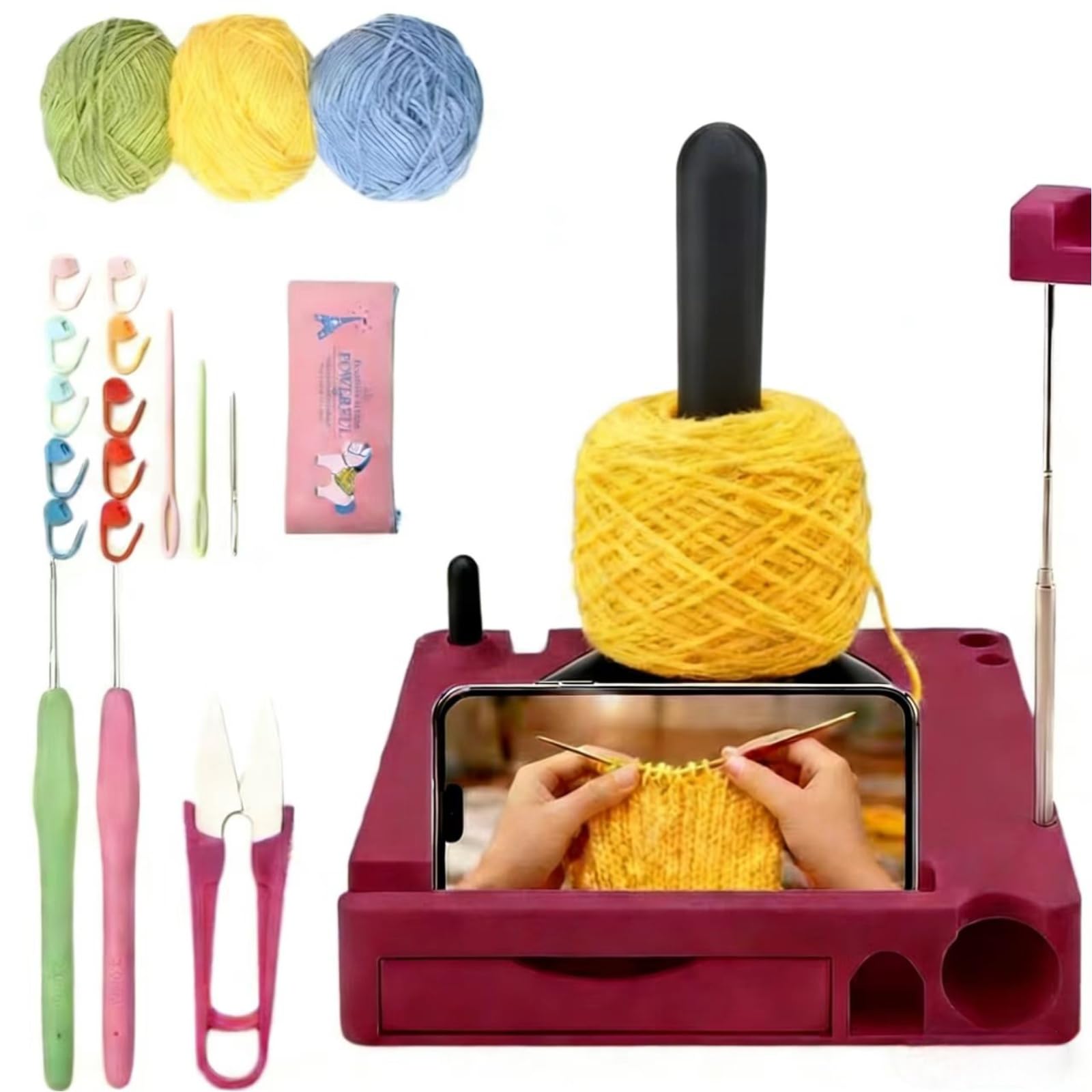 Ophiopogon Japonicus 2026 New Yarn Holder, Yarn Holder for Crocheting, Mobile Phone Cabinet and Organizer with, Designed specifically for Crochet Bag Organizer(Rose Red)