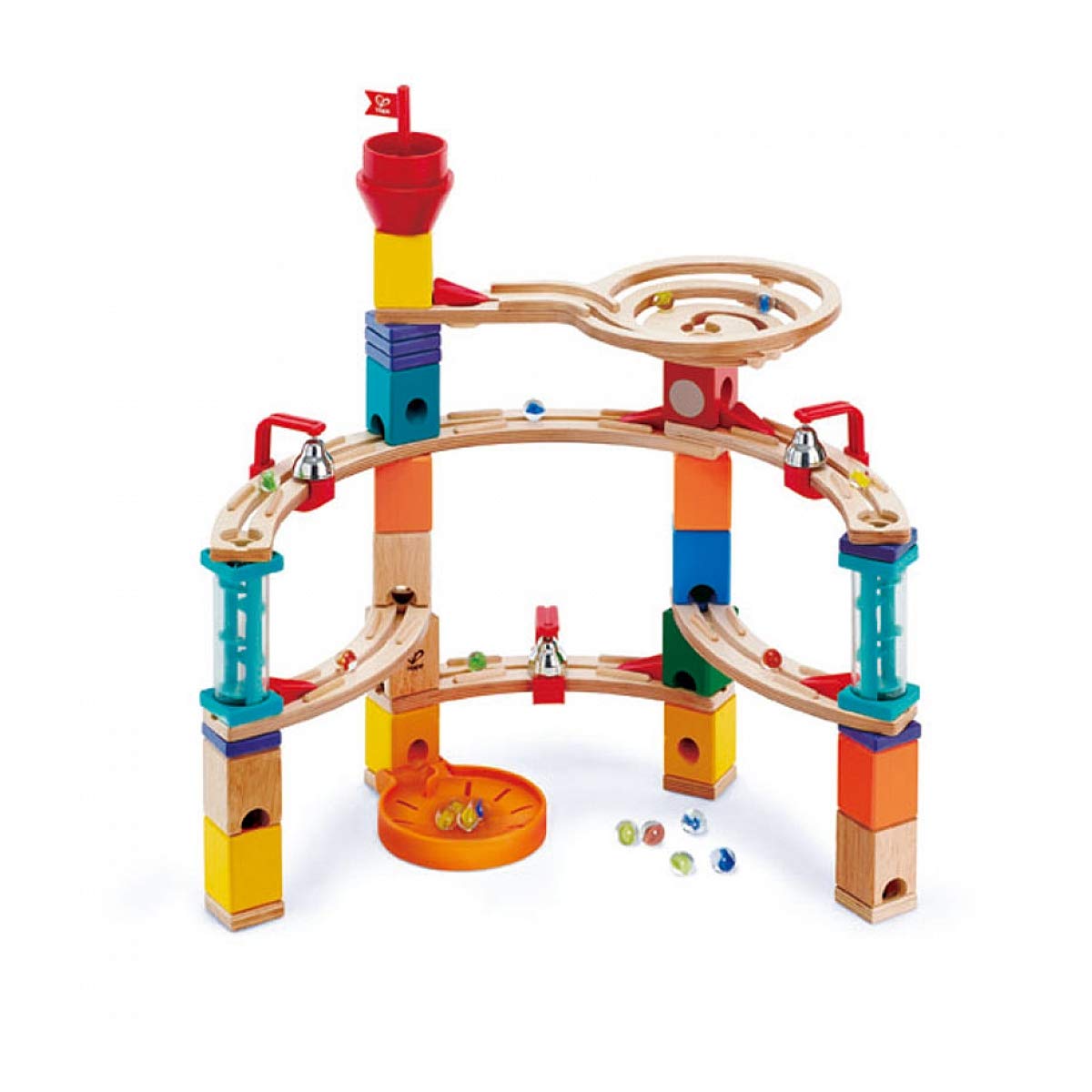 Hape Quadrilla Whirlpool Wooden Marble Run Construction System| Wood Marble Race Track Set Puzzle Maze Toy with Endless Build Variations, Smart Play for Smart Families