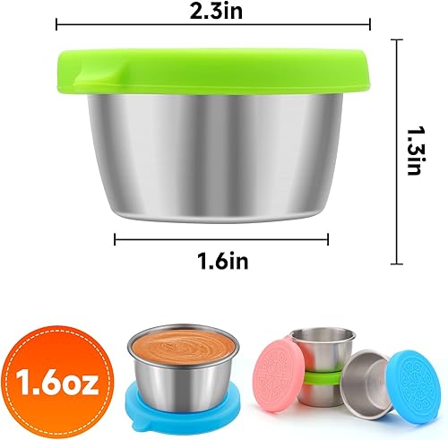 Miniatura 3 de Paquete de 10 recipientes para aderezo de ensalada, recipientes pequeños reutilizables de 1.6 onzas con tapas, taza de condimentos de acero