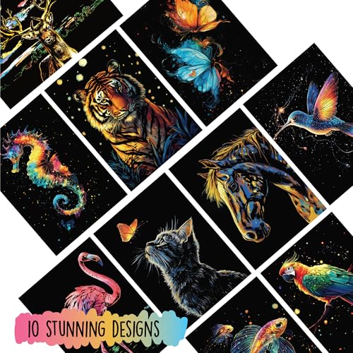 animals scratch art book for adults - colorful animal series scratch art  scratch painting foil art for adults  scratch and sketch animal series books  foil engraving scratch art animal series