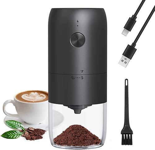 Molinillo de café eléctrico con rebabas de cerámica de grosor ajustables, molinillo de granos de café eléctrico portátil de un solo toque con