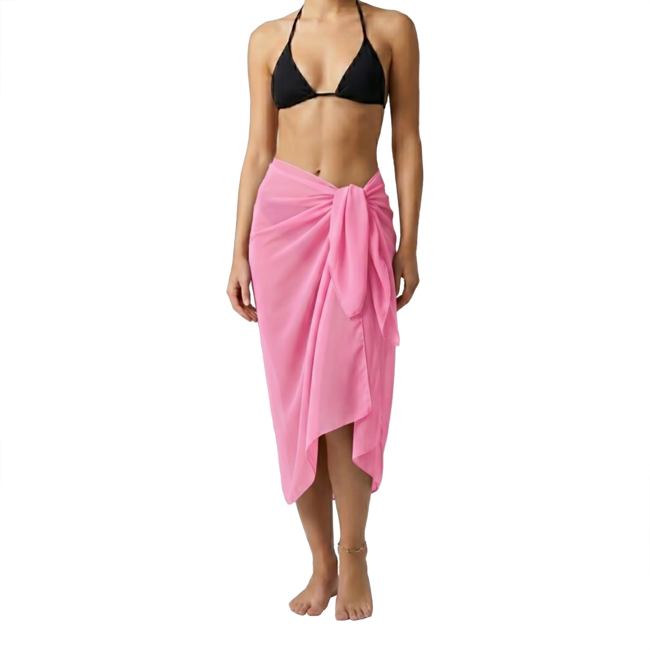 ZAKIRA Women’s Chiffon Swimsuit Cover Up Sarong – Lightweight Sheer Beach Wrap for Bikini, Pool & Vacation (Pink)