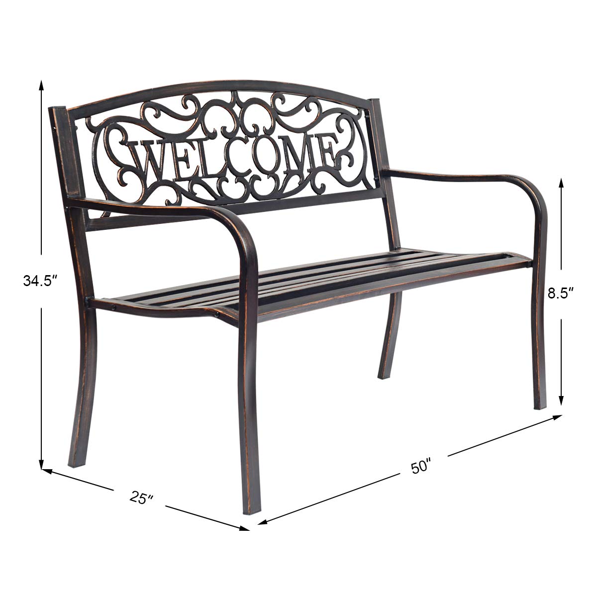 FANTASK Gartenbank Metall, Metallbank, Sitzbank aus Gusseisen, Parkbank, Eisenbank für 2-3 Sitzer (Bronze)